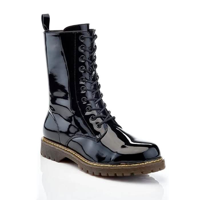 Women's Mid-Calf Classic Marten-Style Combat Boots - Assorted Styles Women's Clothing Shiny Black 7 - DailySale