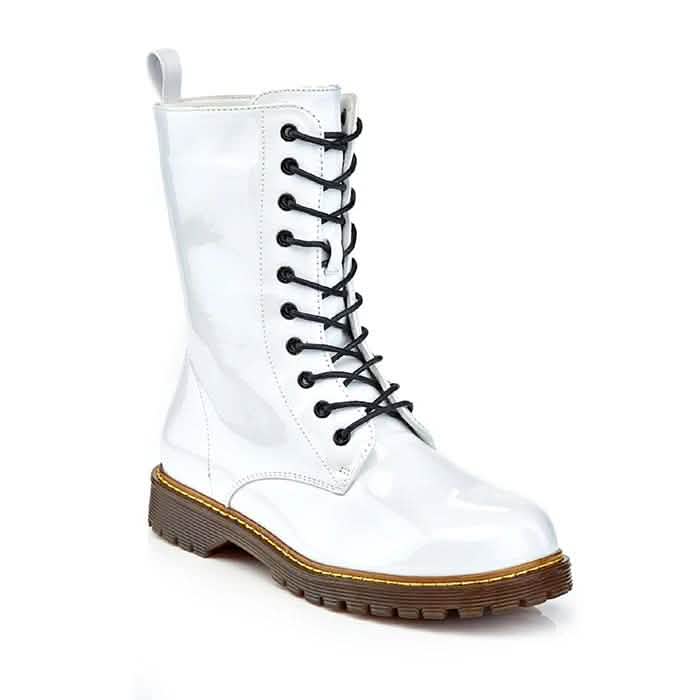 Women's Mid-Calf Classic Marten-Style Combat Boots - Assorted Styles Women's Clothing Shiny White 7 - DailySale