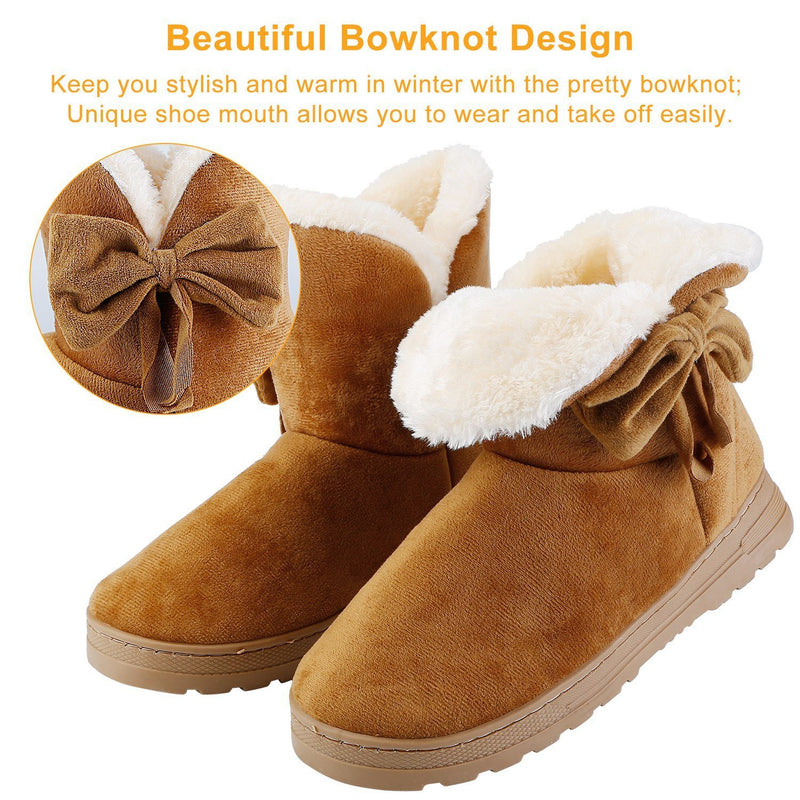 Womens Mid-Calf Winter Shoes with Anti Slip Rubber Base Bowknot Women's Clothing - DailySale