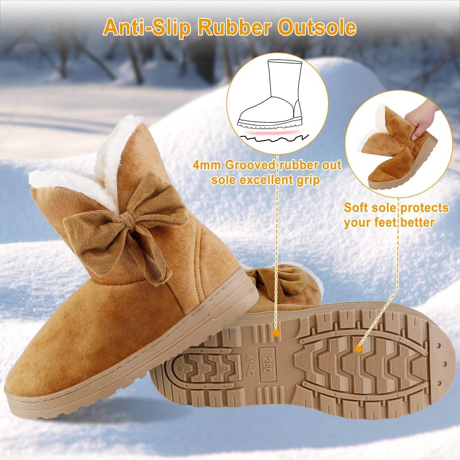 Womens Mid-Calf Winter Shoes with Anti Slip Rubber Base Bowknot Women's Clothing - DailySale