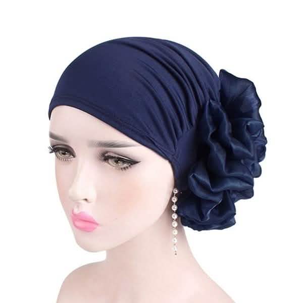 Women's Milk Silk Flower Turban Women's Shoes & Accessories Navy Blue - DailySale