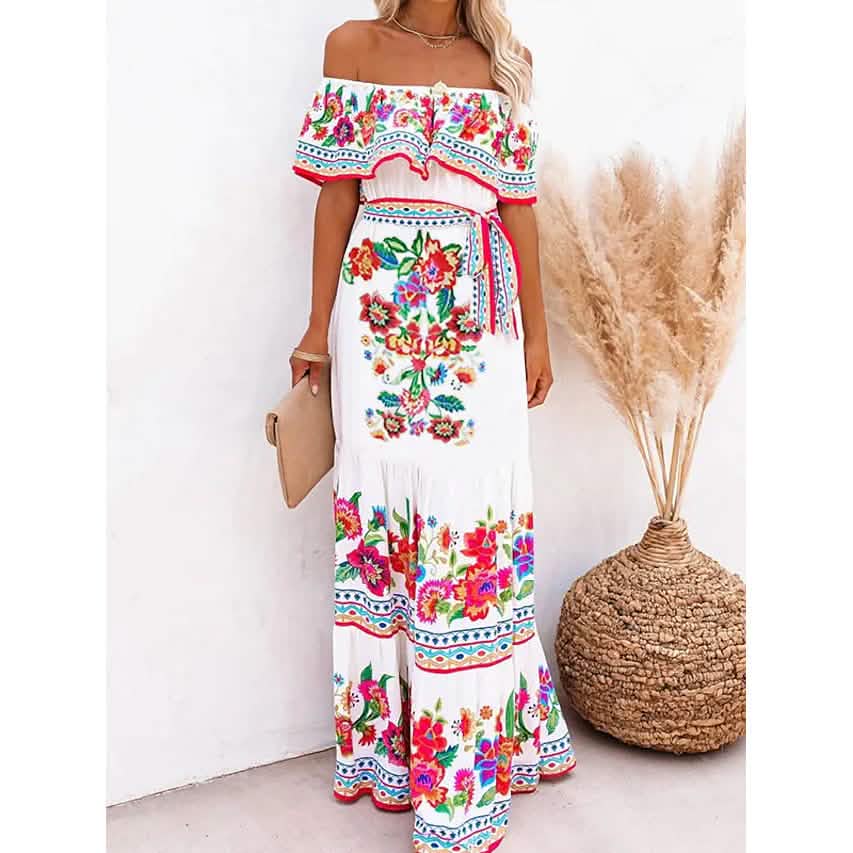 Women's Off Shoulder Print Dress Women's Dresses S - DailySale