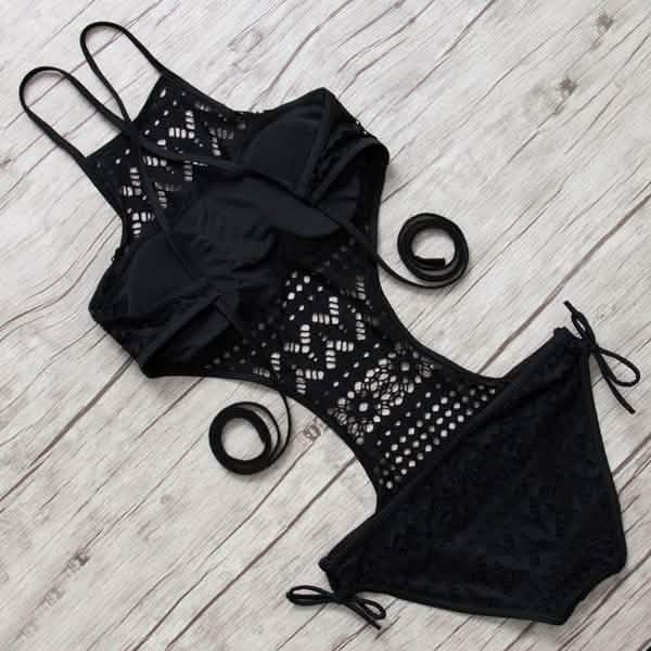 Women's One-Piece Bikini Solid Crochet Swimsuit Women's Clothing - DailySale