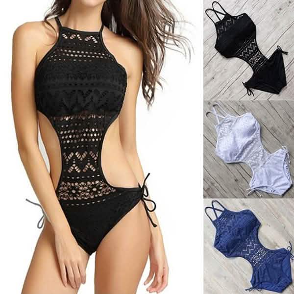 Women's One-Piece Bikini Solid Crochet Swimsuit Women's Clothing - DailySale