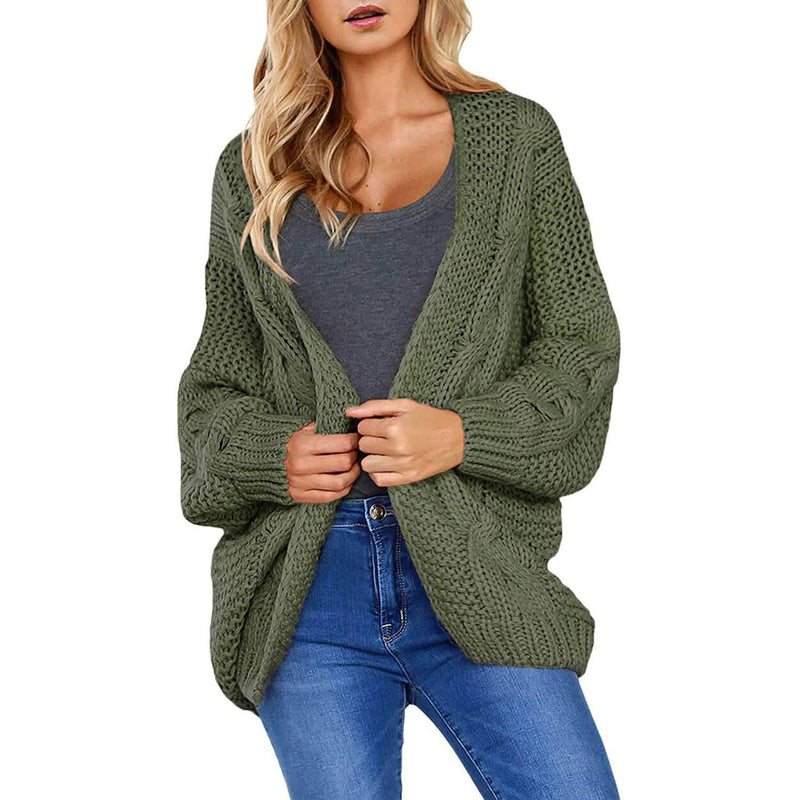 Womens Open Front Long Sleeve Chunky Knit Cardigan Sweaters Loose Outwear Coat