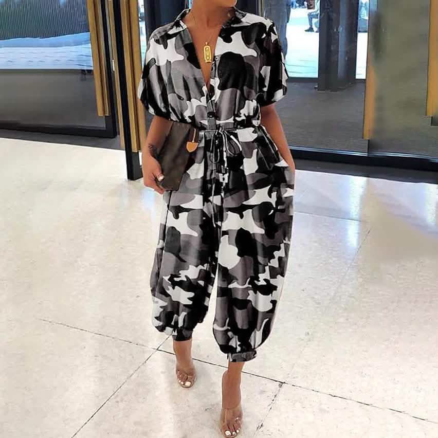 Women's Ordinary Deep V Jumpsuit Women's Dresses Camo S - DailySale