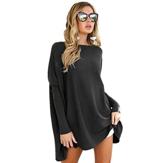 Women's Plain Oversized Loose Fitting Tunic Top Women's Tops Black S - DailySale