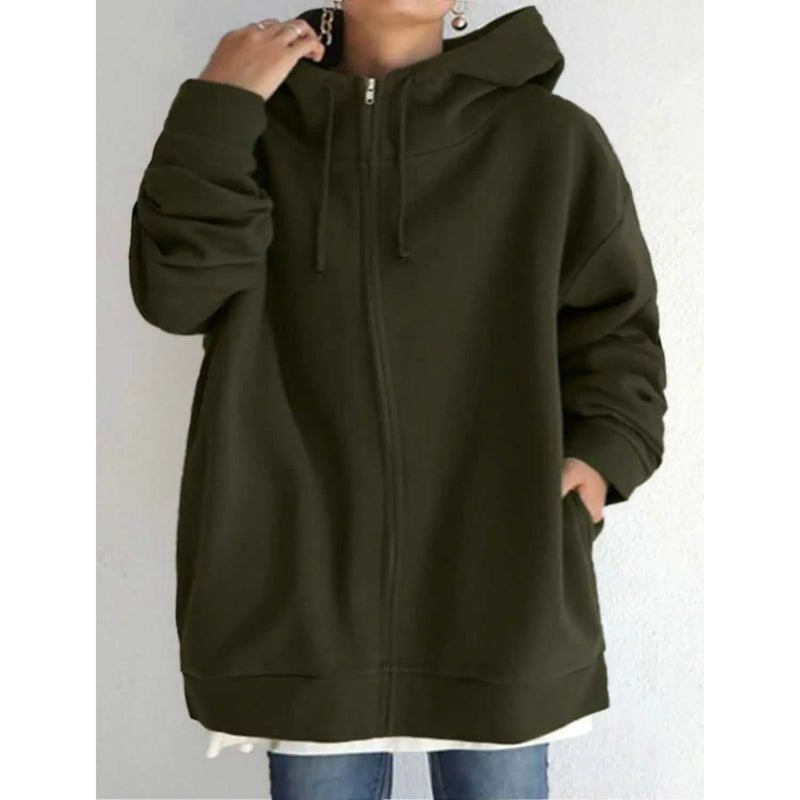 Women's Plus Size Jacket Zipper Pocket Solid Formal Long Sleeve Women's Outerwear Army Green S - DailySale