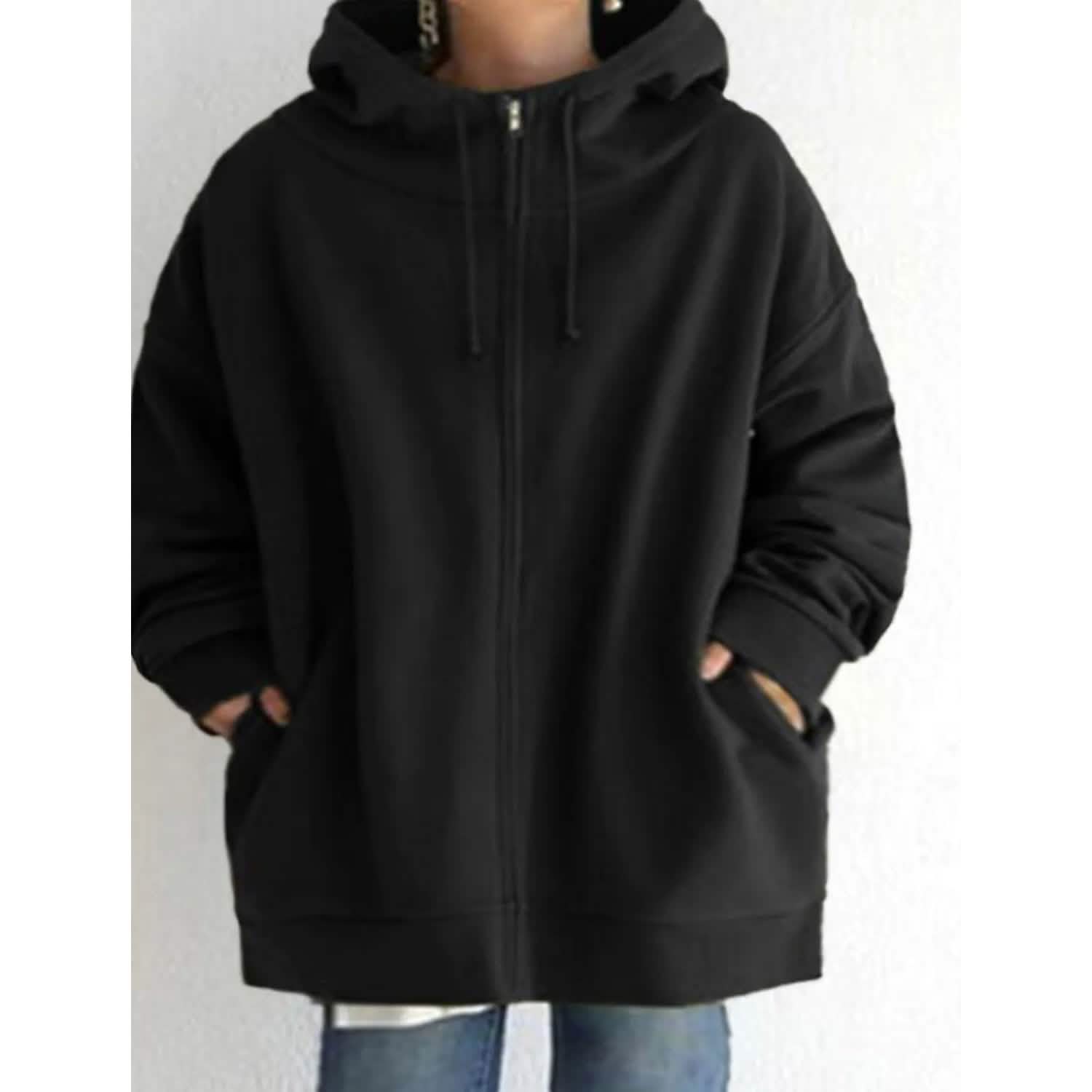 Women's Plus Size Jacket Zipper Pocket Solid Formal Long Sleeve Women's Outerwear Black S - DailySale