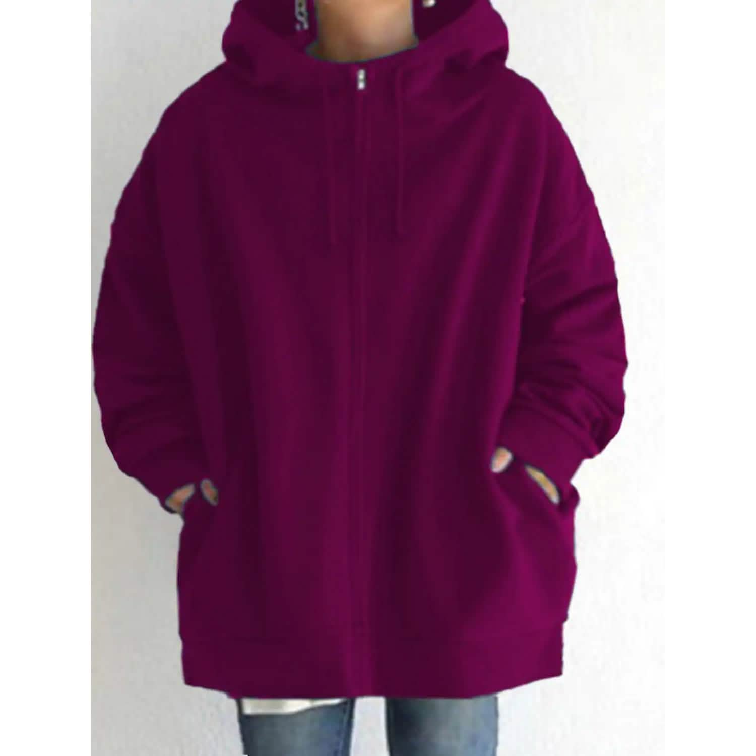 Women's Plus Size Jacket Zipper Pocket Solid Formal Long Sleeve Women's Outerwear Rose Red S - DailySale