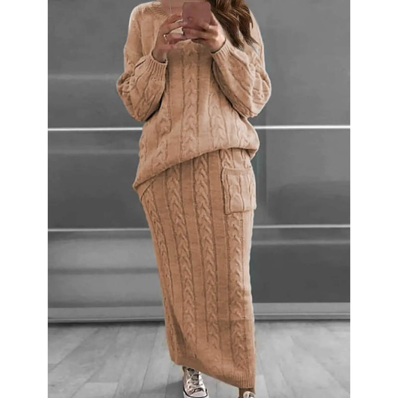 Women's Pocket Knitted Patchwork Solid Casual Long Sleeve Loose Sweater Women's Outerwear Khaki S - DailySale