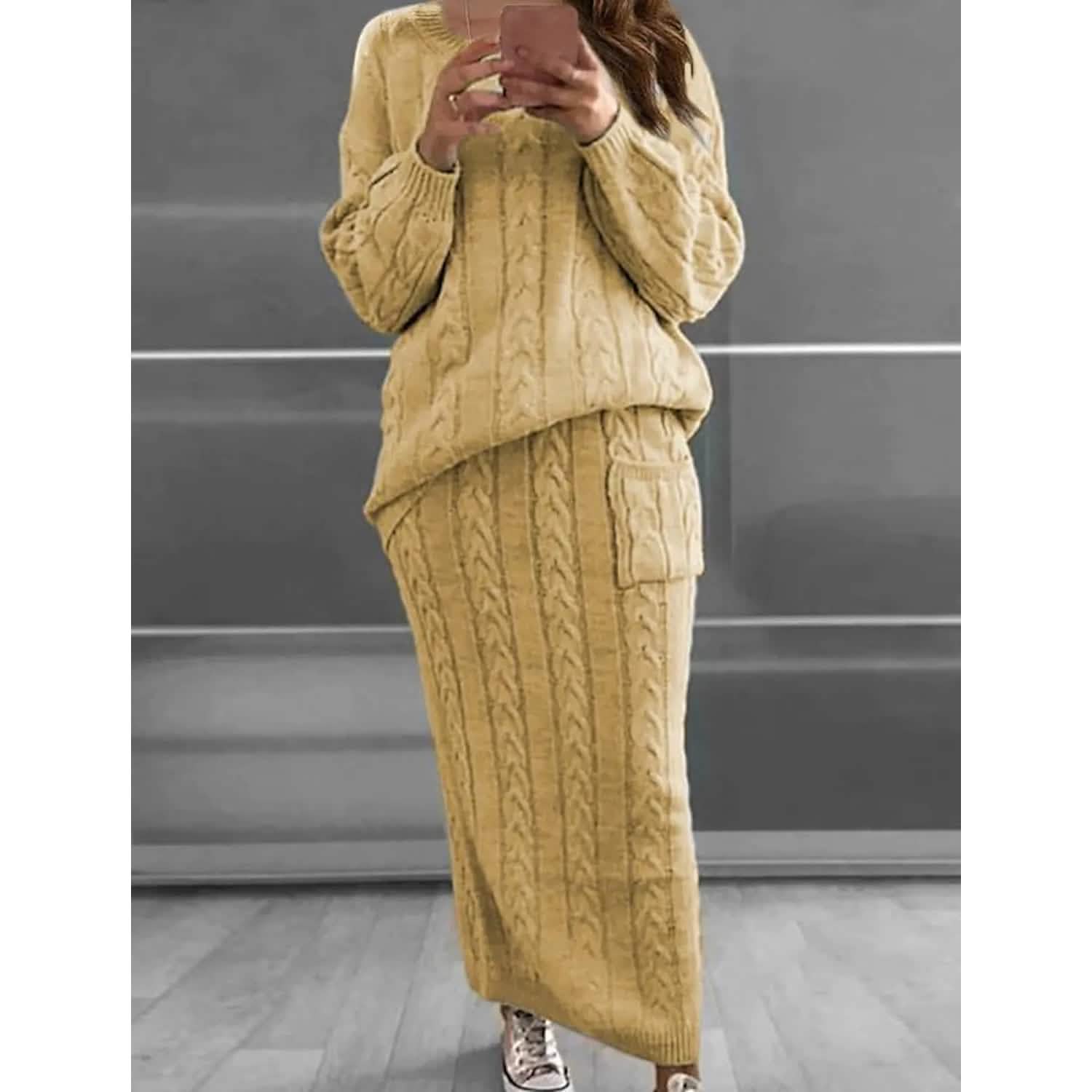 Women's Pocket Knitted Patchwork Solid Casual Long Sleeve Loose Sweater Women's Outerwear Yellow S - DailySale