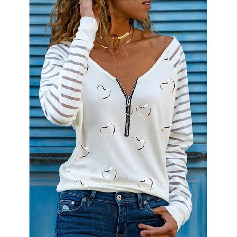 Women's Printed V Neck Sexy Loose Top Women's Tops White S - DailySale