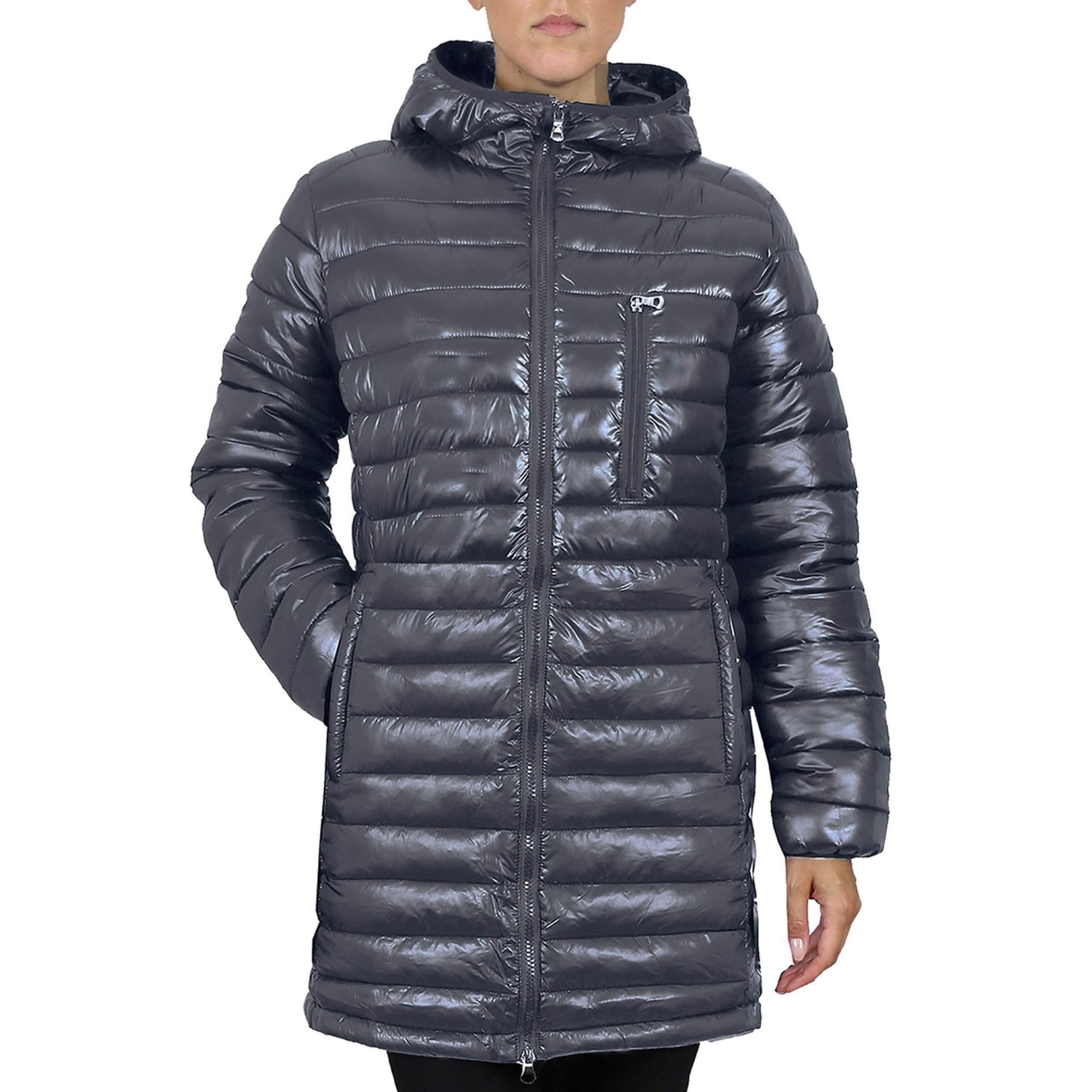 Women's Puffer Bubble Jacket With Non-Detachable Hood Women's Clothing Gun Metal S - DailySale