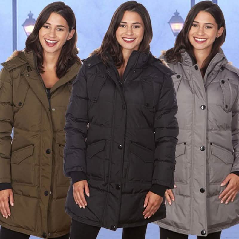 Women's Puffy Coat with Large Pockets and Faux Fur Hood Women's Apparel - DailySale