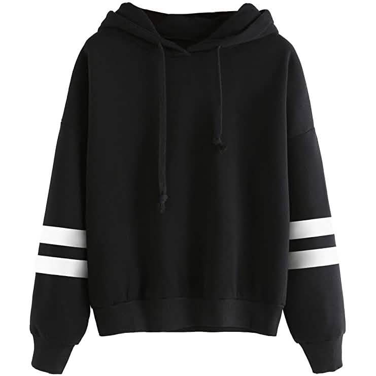 Women's Pullover Fleece Drop Shoulder Striped Hoodie Women's Tops Black S - DailySale