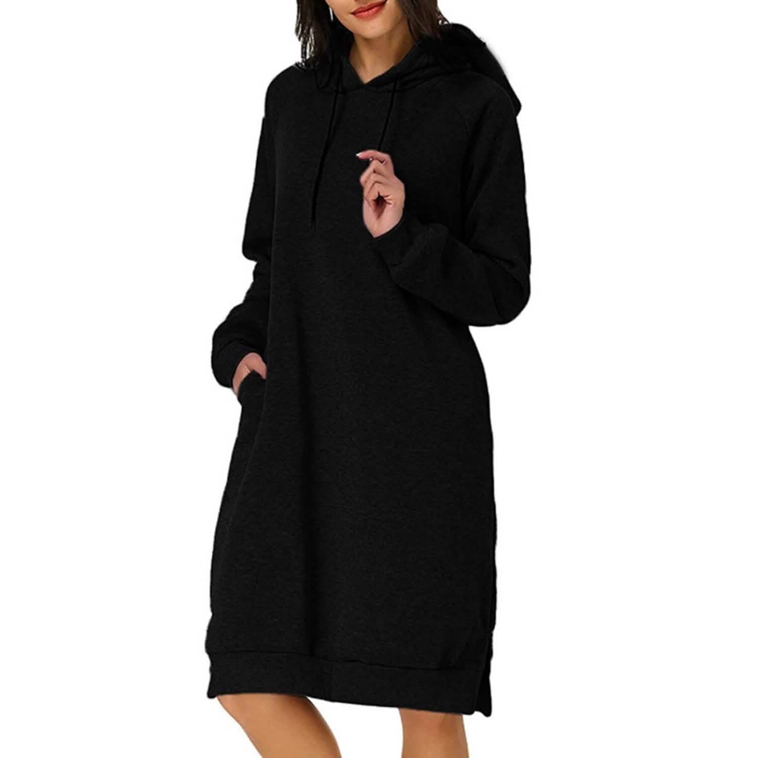 Womens Pullover Hoodie Dress Women's Dresses Black S - DailySale