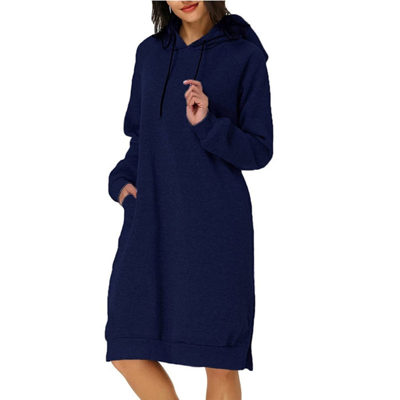 Womens Pullover Hoodie Dress Women's Dresses Navy Blue S - DailySale