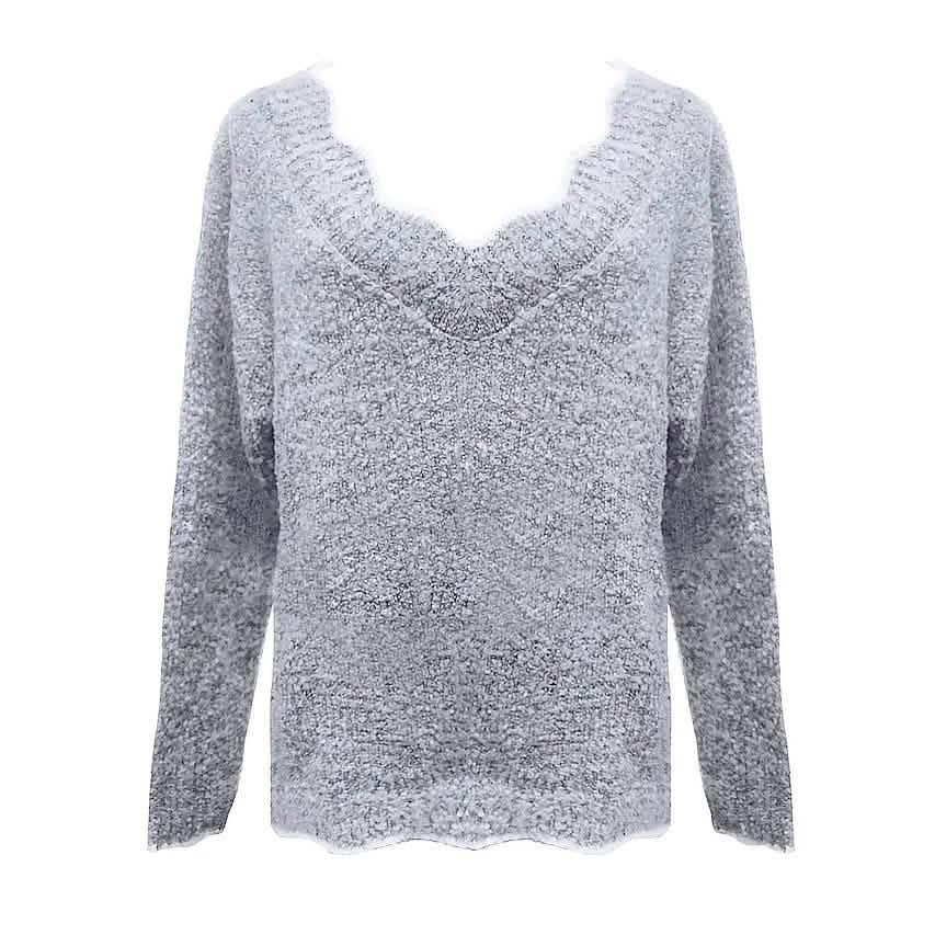 Women's Pullover Sweater Knitted Solid Colored Casual Acrylic Long Sleeve Loose Sweater Cardigans V Neck Women's Tops Gray S - DailySale