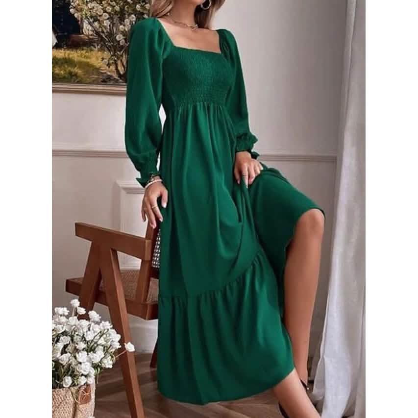 Women's Ruffle Autumn Winter Swing Midi Dress Women's Ruffle Autumn Winter Swing Midi Dress