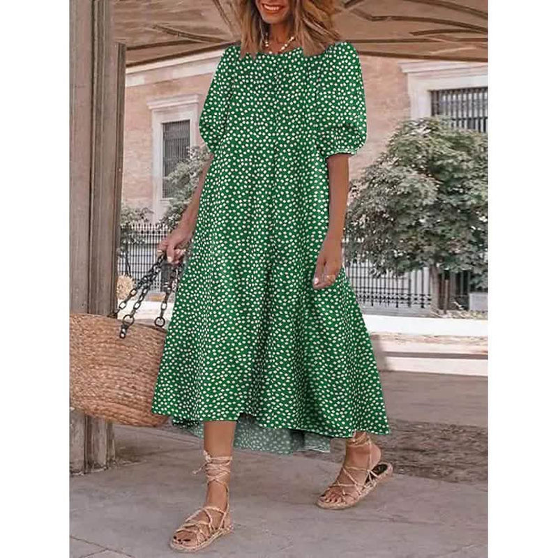 Women's Ruffled Patchwork Print Midi Dress Women's Dresses Green S - DailySale