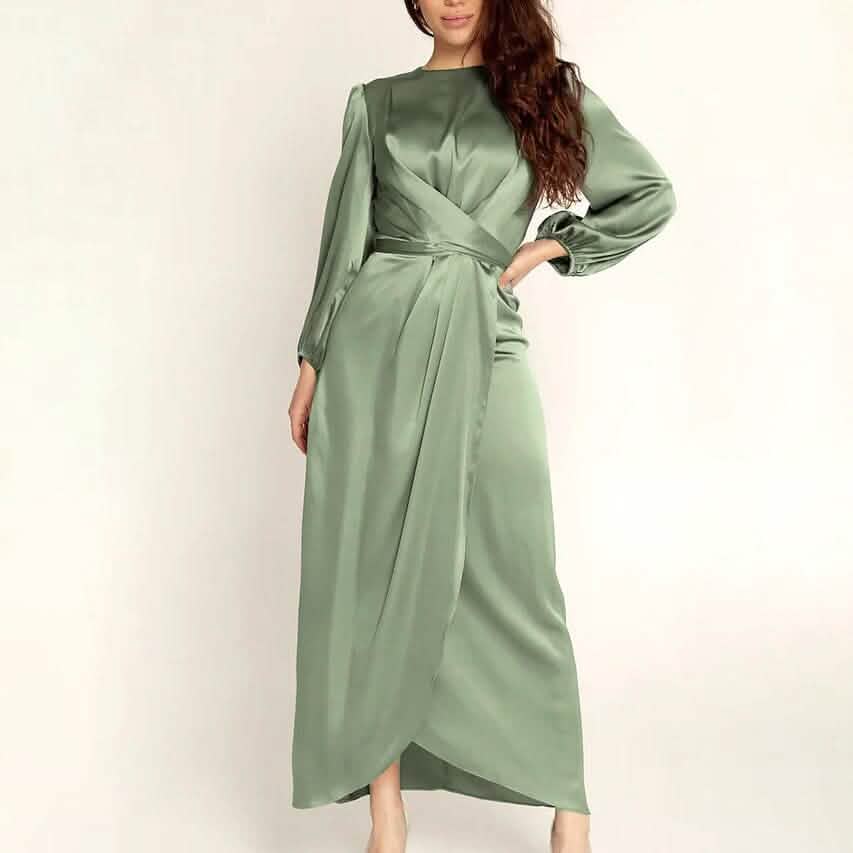 Women's Satin Swing Maxi Dress Women's Dresses Green S - DailySale