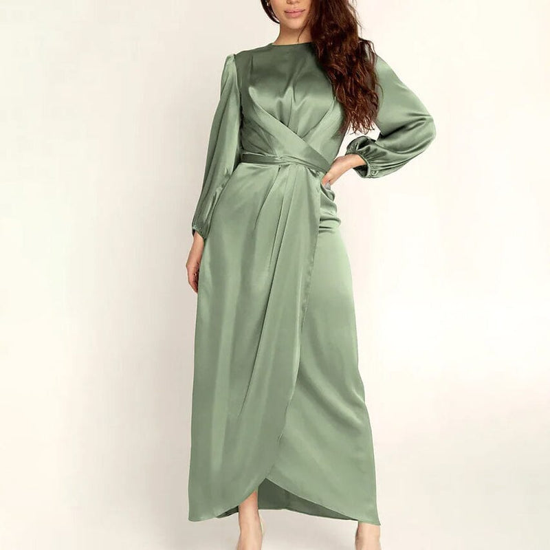 Women's Satin Swing Maxi Dress Women's Dresses Green S - DailySale