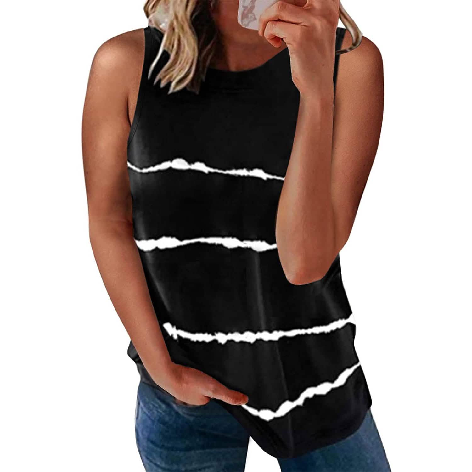 Women's Scoop Neck Tank Tops Knit Shirts Women's Tops Black S - DailySale
