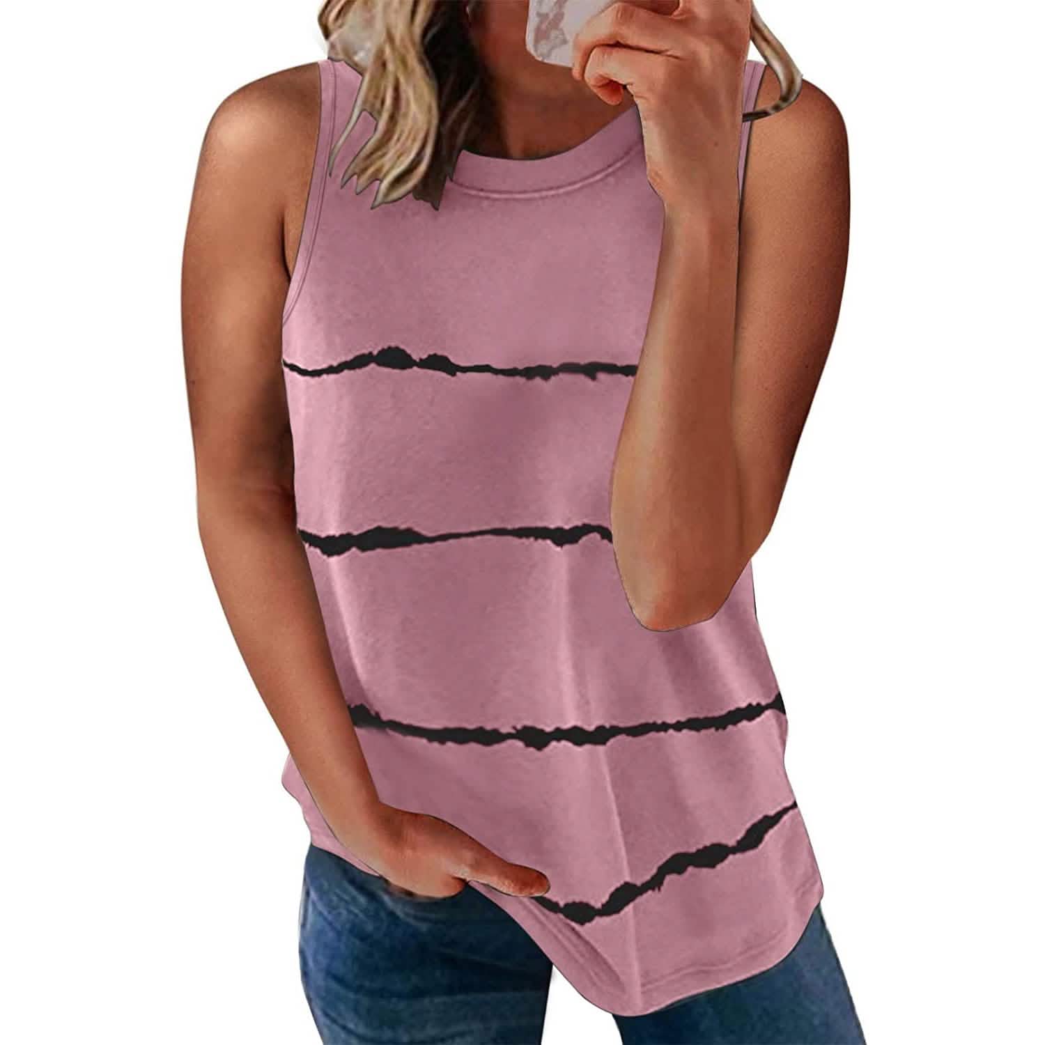 Women's Scoop Neck Tank Tops Knit Shirts Women's Tops Pink S - DailySale