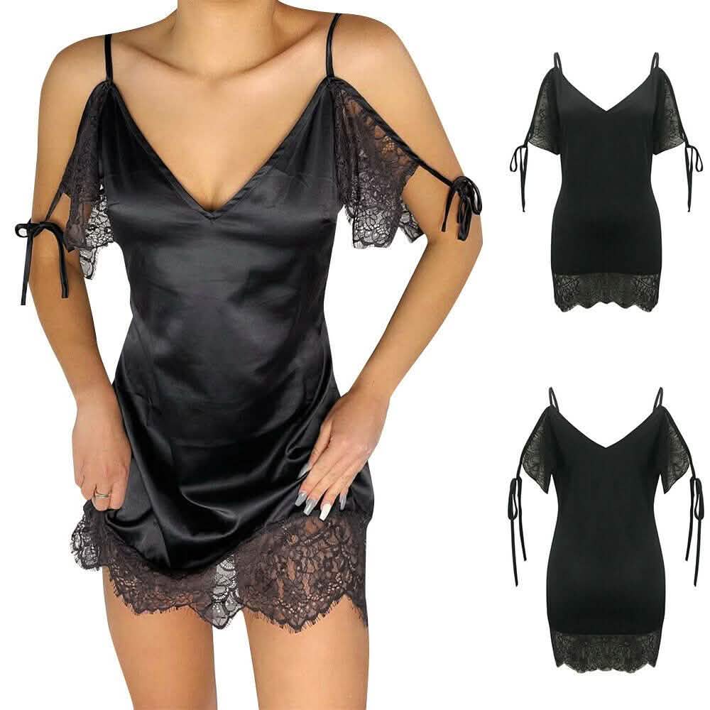 Women's Sexy Lace Satin Mini Dress Women's Clothing - DailySale