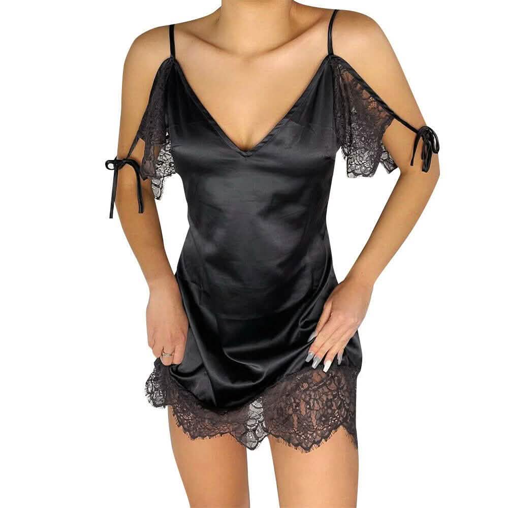 Women's Sexy Lace Satin Mini Dress Women's Clothing - DailySale
