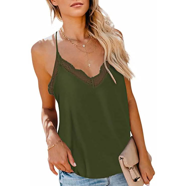 Women's Sexy V Neck Casual Sleeveless Cami Tank Top Women's Tops Green S - DailySale