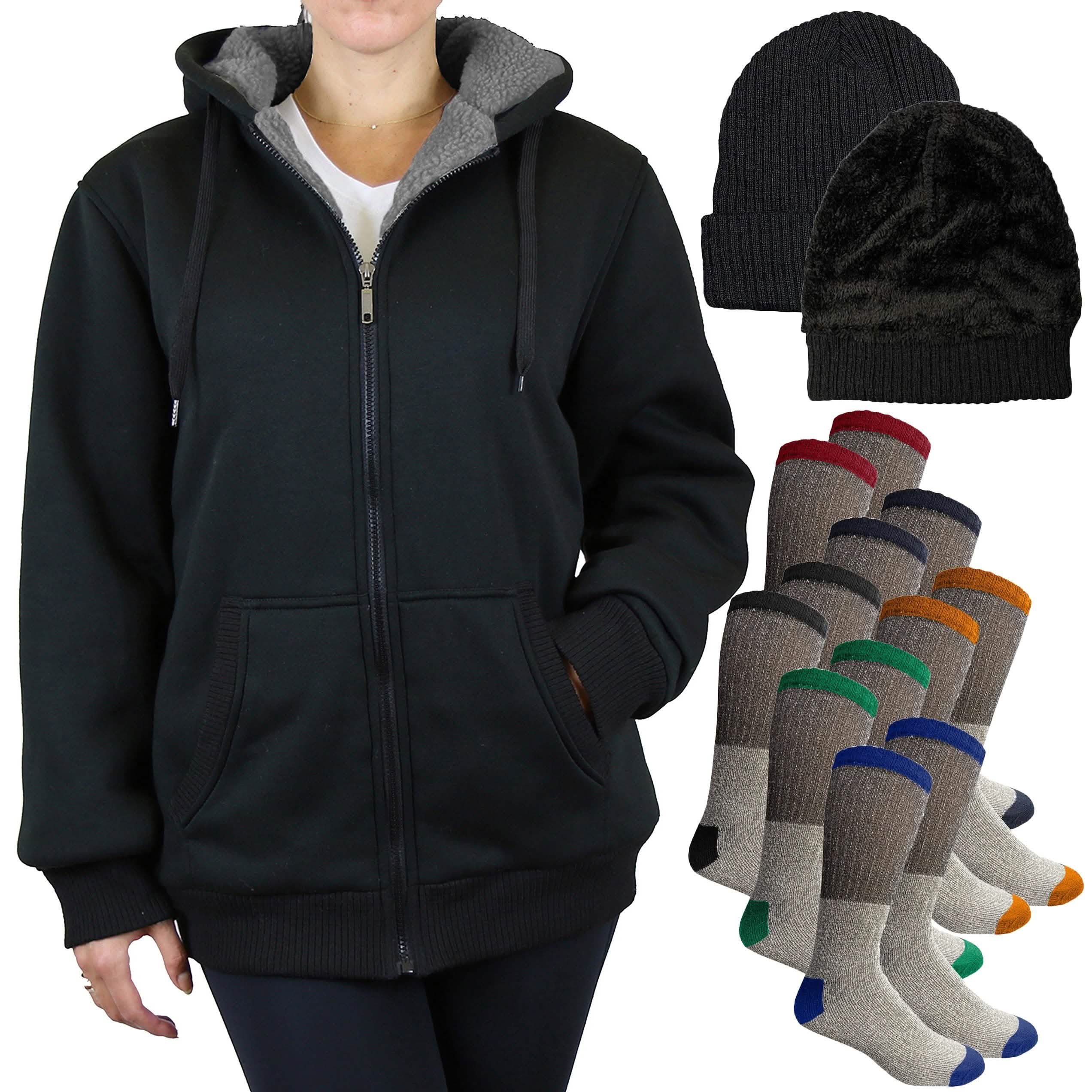 Women's Sherpa Hoodie, Hat and Thermal Socks Gift Set Women's Clothing - DailySale