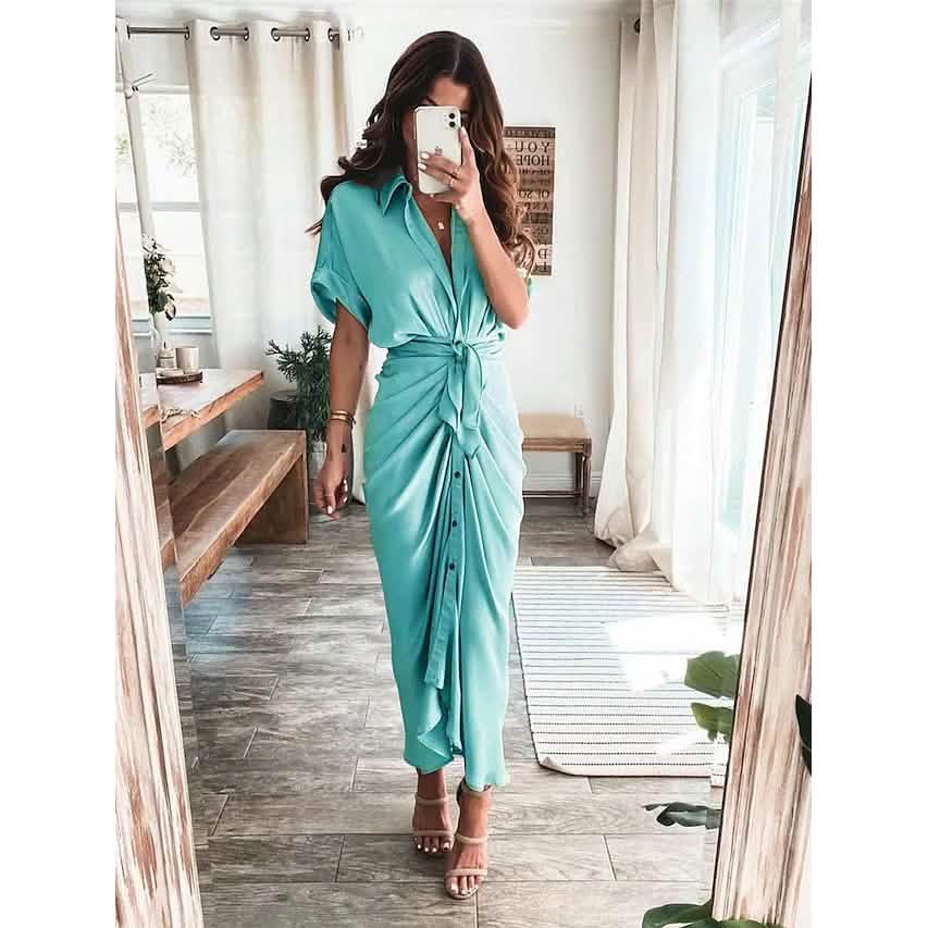 Women's Shirt Maxi Long Dress Women's Dresses Green S - DailySale