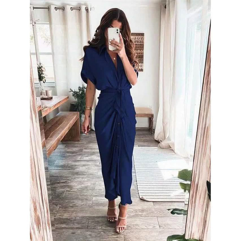 Women's Shirt Maxi Long Dress Women's Dresses Navy Blue S - DailySale