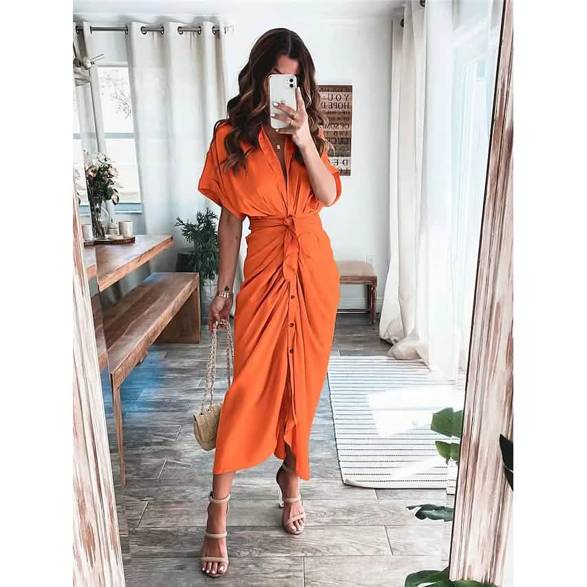 Women's Shirt Maxi Long Dress Women's Dresses Orange S - DailySale