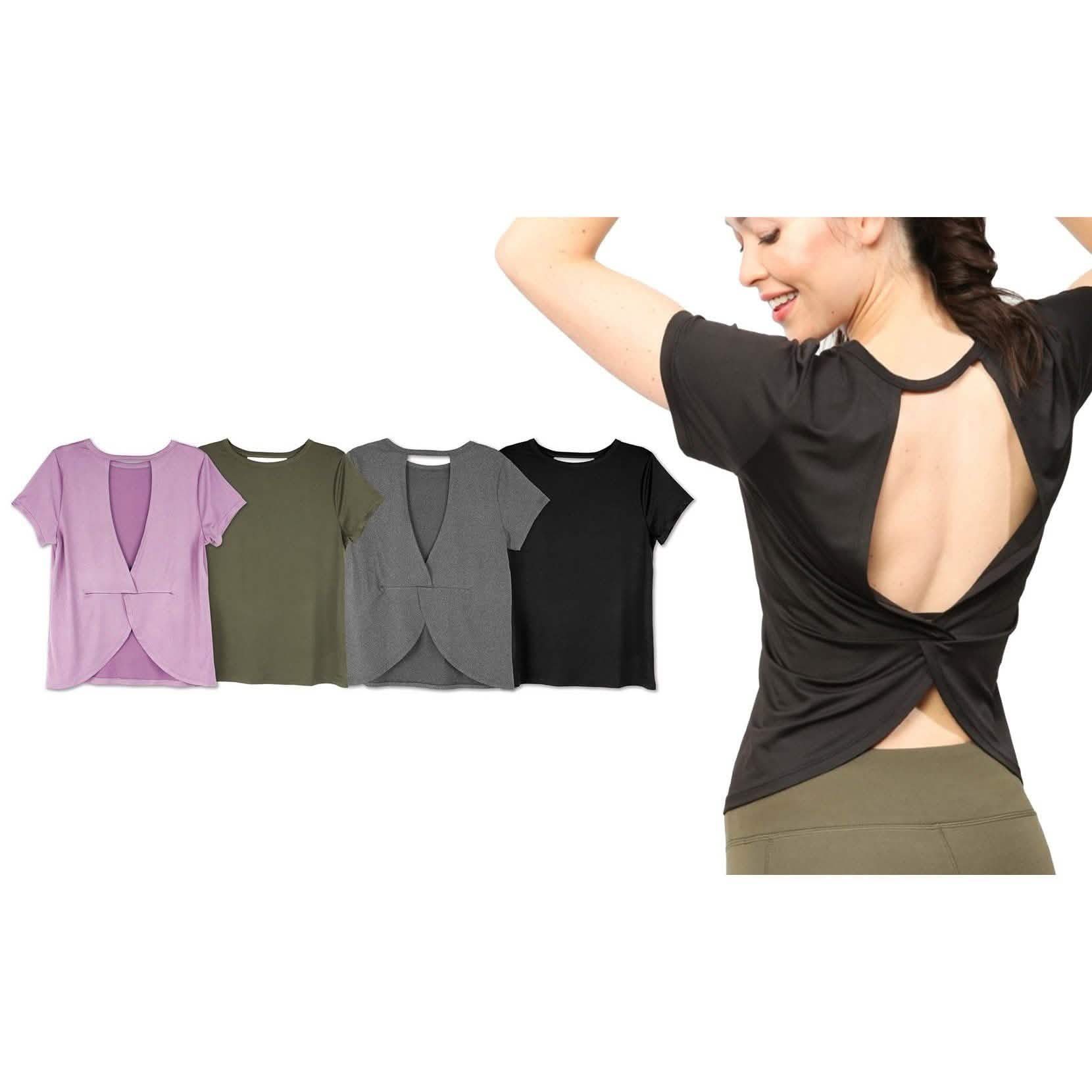 Women's Short Sleeve Criss Cross Open Back Solid T-Shirt Blouse Women's Tops - DailySale
