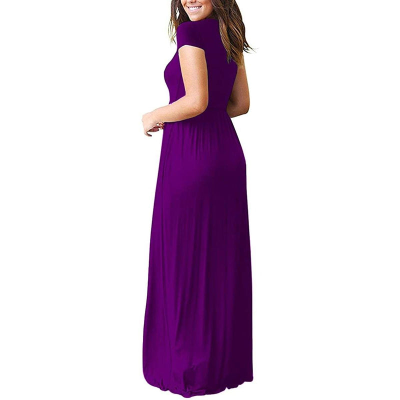 Women's Short Sleeve Loose Casual Long Dresses with Pockets