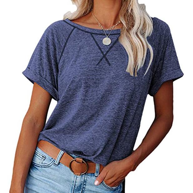 Women's Short Sleeve Raglan Crewneck T Shirts Women's Clothing Blue S - DailySale
