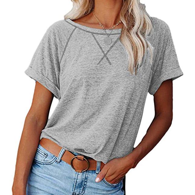 Women's Short Sleeve Raglan Crewneck T Shirts Women's Clothing Light Gray S - DailySale