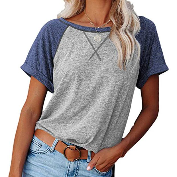 Women's Short Sleeve Raglan Crewneck T Shirts Women's Clothing Light Gray/Blue S - DailySale