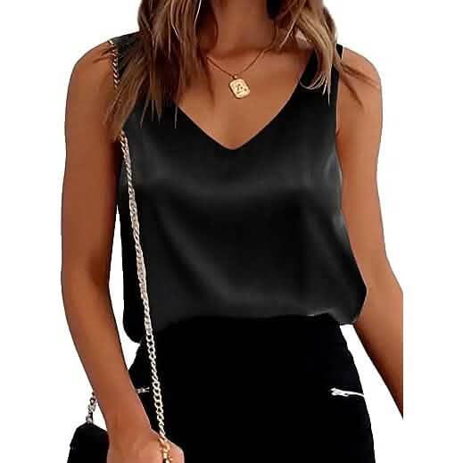 Womens Silk Satin Tank Tops Women's Tops Black S - DailySale