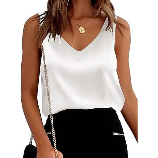Womens Silk Satin Tank Tops Women's Tops White S - DailySale