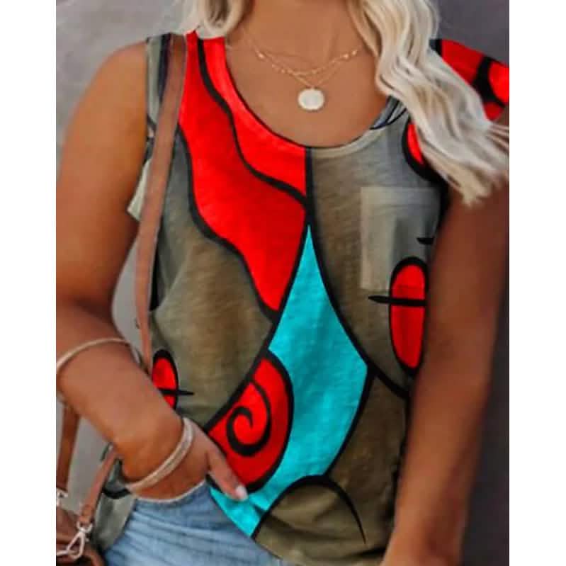 Women's Sleeveless Crew Neck Casual Top Vest Women's Tops Red S - DailySale
