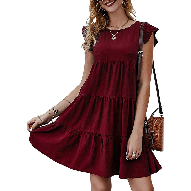 Women's Sleeveless Ruffle Sleeve Summer Dress Women's Dresses Wine Red S - DailySale