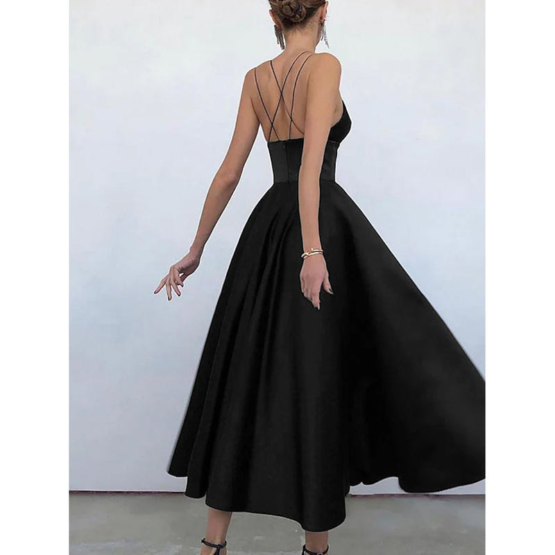 Women's Sleeveless Solid Color Open Back Maxi Dress Women's Dresses Black S - DailySale