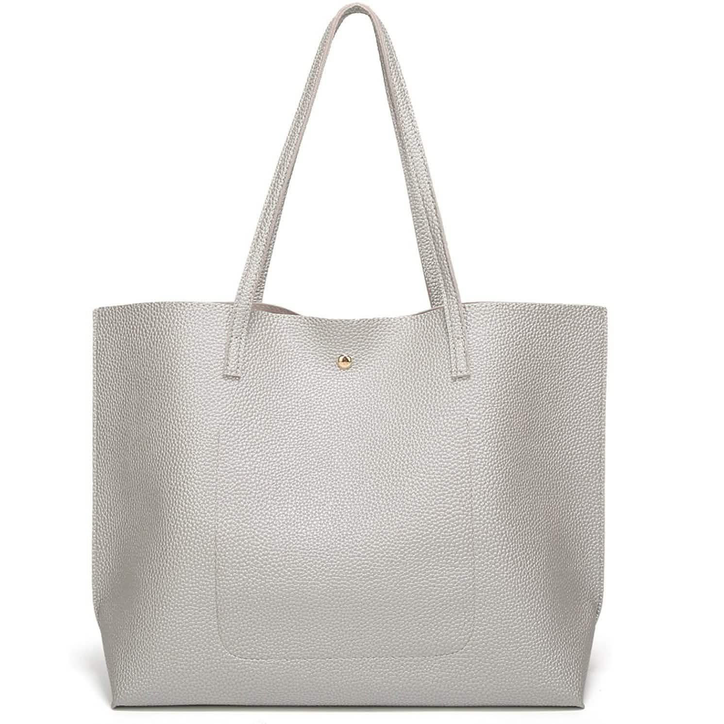 Women's Soft Faux Leather Tote Shoulder Bag Bags & Travel Silver - DailySale