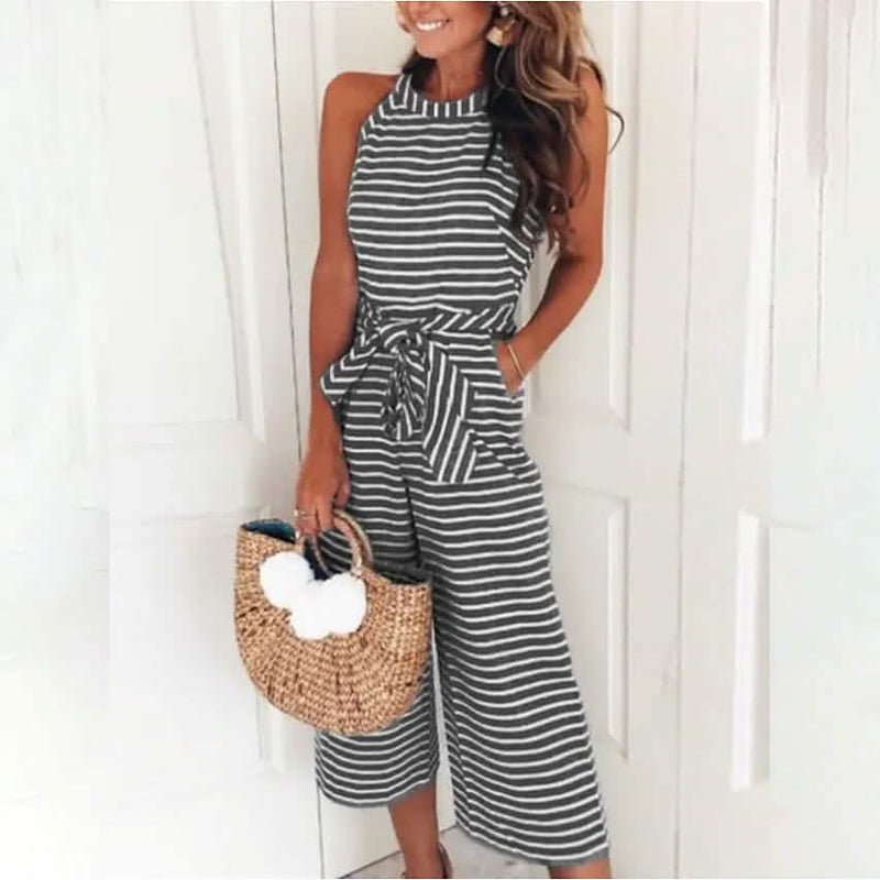 Women's Solid Color Crew Neck Casual Jumpsuit Women's Dresses Black S - DailySale
