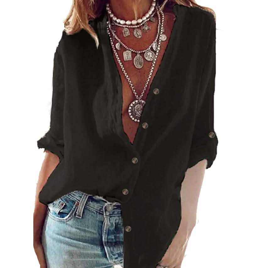 Women's Solid Colored Long Sleeve Basic Top Women's Tops Black S - DailySale