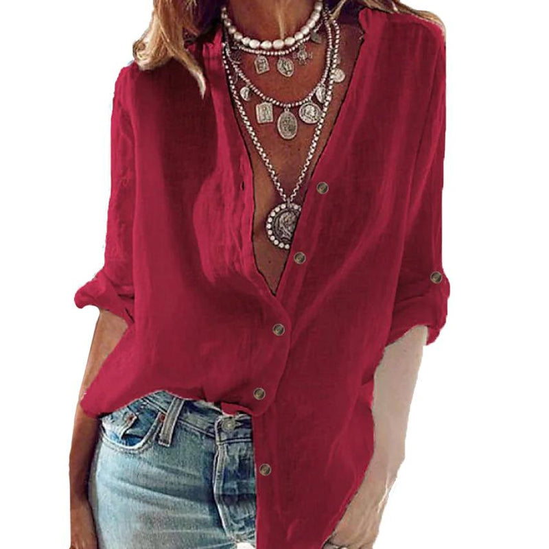 Women's Solid Colored Long Sleeve Basic Top Women's Tops Red S - DailySale